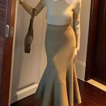 Юбка-рыбий хвост с французским темпераментом и нежностью ветра, юбка-русалка принцессы средней длины, юбка на осень и зиму с высокой талией One size хаки