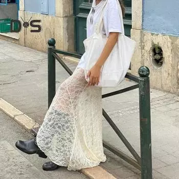 Юбка-рыбий хвост с подкладкой, однотонная, в стиле ретро, кружевная макси-юбка, съемная, из двух частей, для вечеринок, свадеб, юбка S бежевый