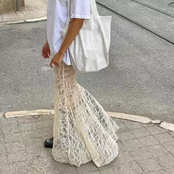 Юбка-рыбий хвост с подкладкой, однотонная, в стиле ретро, кружевная макси-юбка, съемная, из двух частей, для вечеринок S бежевый