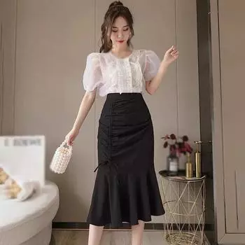 Юбка «рыбий хвост» с высокой талией, повседневный стиль, шикарный и элегантный шнурок