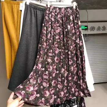 Юбка с бюстом женская 2025 новая цветочная юбка Тонкая плиссированная юбка дизайн чувство ретро цветочная юбка One size красный