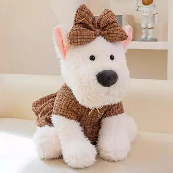 Юбка с цветочным принтом Плюшевая кукла Вест-хайленд-уайт-терьер Сидящий Щенок-каракули Игрушка Подарок на День защиты детей Детский Домашний питомец Собака 25cm коричневый