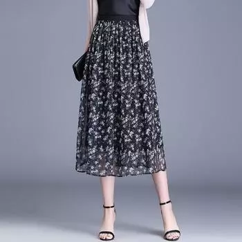 Юбка с цветочным принтом женская летняя плиссированная юбка с высокой талией, женская пышная длинная юбка из шифона с драпировкой, юбка высокого класса M
