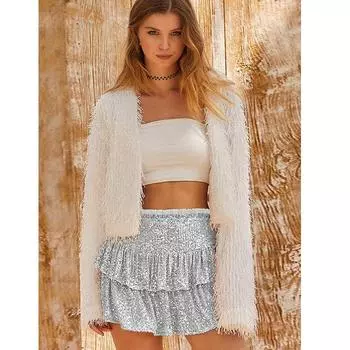 Юбка с пайетками для малышек, женская осенняя сексуальная короткая юбка с блестками, однотонная плиссированная юбка XS розы красного