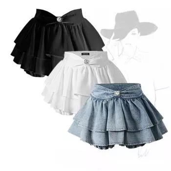 Юбка с пышной юбкой Bubble White Bow Texture Fluffy Bud Culottes Cake Skirt Mini Skirt S