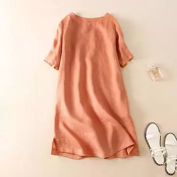 Юбка с разрезом, свободный свитер средней длины с круглым вырезом, юбка с короткими рукавами M фиолетовый