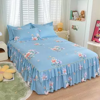 Юбка с рюшами Покрывало Домашний текстиль Юбка-кровать с принтом Одеяла для спальни Покрывала Простыни Пылезащитный чехол Постельные принадлежности с 2 наволочками 120x200cm 3pcs