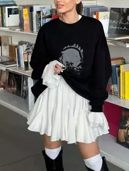 Юбка с рюшами, женская летняя белая мини-юбка трапециевидной формы с высокой талией, сексуальная милая винтажная одежда, черные короткие юбки-пачки с эластичной резинкой на талии S белый