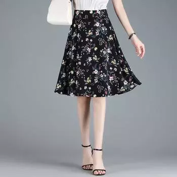 Юбка с юбкой-солнцем, женская летняя плиссированная юбка с цветочным узором, длинная юбка с драпировкой, высокая талия, юбка-солнце, детское весенне-осеннее пальто высокого класса S (recommended weight 80-45 kg)