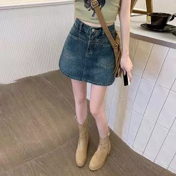 Юбка с уникальными украшениями, разрезными карманами, дизайном Sense, высокой талией, облегающей бедра, юбка А-силуэта, полудлинная, ультракороткая юбка, женская летняя модная джинсовая короткая юбка S синий