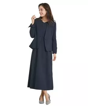 Юбка с воротником-стойкой, пиджак, ансамбль, рукава, расклешенные, большие размеры S [Nissen] Женский костюм, (Жакет + Платье с V-образным вырезом 8/10), Доступно, ВМС,