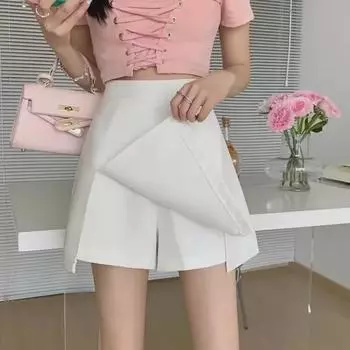 Юбка с высокой талией и разрезом осень 23 года для женщин - большой размер M чёрный