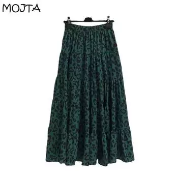 Юбка с высокой талией с леопардовым принтом, женская весенне-летняя новая большая юбка трапециевидной формы с тонкой строчкой, юбка-тортик one size зелёный