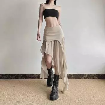 Юбка с завышенной талией и неровным разрезом: Стиль горячей девушки миллениала One Size