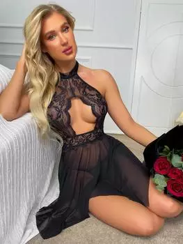 Юбка сексуальное нижнее белье сексуальное искушение кружевной вырез прозрачная спинка униформа костюм S