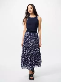 Юбка шифоновая многоярусная Uniqlo с принтом 69 NAVY/WOMEN XS