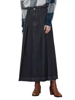 Юбка Широкая плиссированная джинсовая юбка ЧЕРНАЯ M [Beams Heart] Женская чёрный