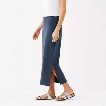 Юбка средней длины для полных девушек, повседневная, джинсово-синяя, льняная Cowboy Blue MP