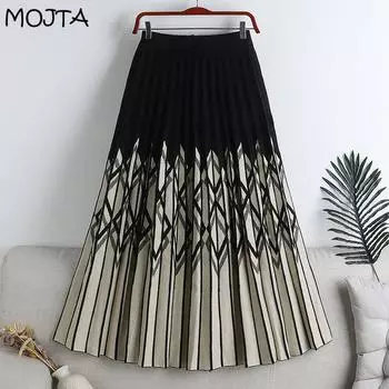Юбка средней длины MOJTA, весенне-летняя женская эластичная юбка трапециевидной формы с высокой плиссированной талией, длинная юбка