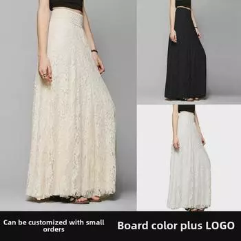 Юбка средней длины с завышенной талией и кружевом в европейском и американском стиле S белый