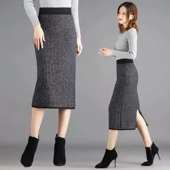 Юбка средней длины, утолщенная, женская, осенне-зимняя, выше колена, трикотажная, с поясом-резинкой, универсальная, с одним швом XXXL серый