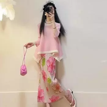 Юбка средней длины, в западном стиле, взрывная летняя мода, комплект из двух предметов, уменьшающий возраст, для летних женщин. One Size розовый