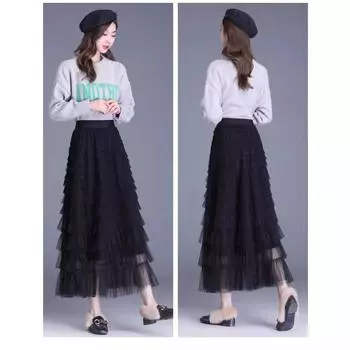 Юбка средней и длинной длины, женская летняя плиссированная длинная юбка, высококачественная женская маленькая черная юбка с высокой талией в стиле А-слово с вертикальным зонтом One size (recommended weight 40kg-75kg) чёрный