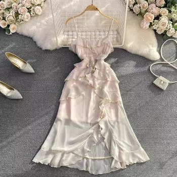 Юбка Super Fairy French First Love. Нежное и ветреное шифоновое платье с подтяжками и принтом на талии.