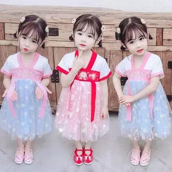 Юбка супер феи Xia Hanfu для девочек, древний костюм для маленькой девочки, детская одежда, платье феи в китайском стиле 100