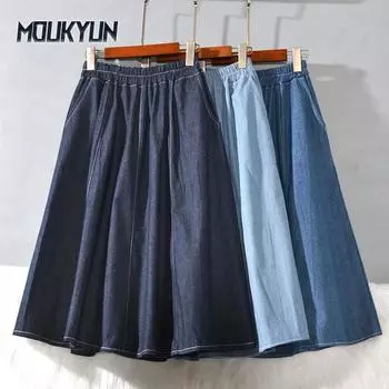 Юбка свободного покроя с однотонными карманами из денима, летняя, офисная, женская, винтажная, узкая, элегантная, весенняя, корейская мода, Faldas One Size синий