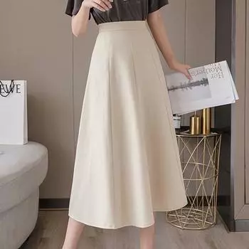 Юбка трапециевидной формы с высокой талией абрикосового цвета для женщин, средней и длинной длины, кремового цвета, весна/лето/осень 3XL чёрный