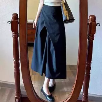 Юбка трапециевидной формы с высокой талией темного цвета для женщин — облегающая и средней длины Medium чёрный