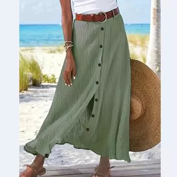 Юбка-трапеция, элегантная однотонная юбка с высокой талией для весны и лета, женская одежда S чёрный