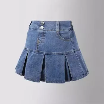 Юбка-трапеция для девочек с эластичной резинкой на талии, джинсовая юбка для маленьких детей, летняя модная повседневная универсальная синяя юбка для танцев для школьников и подростков 100cm