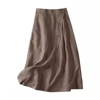 Юбка-трапеция для отдыха, летняя, из хлопка и льна, средней длины, с эластичной резинкой на талии, свободная юбка L хаки