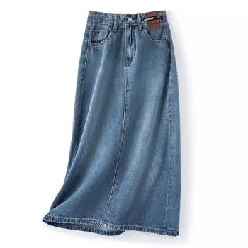 Юбка-трапеция из денима с высокой талией: Ретро средней длины, разрез сзади, прикрывающий мясо, женский нишевый кожаный бренд S