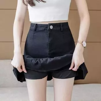 Юбка-трапеция из денима с высокой талией и брюками-сафти, плиссированные мини-юбки, короткая мини-юбка с оборками для девочек XS абрикосовый