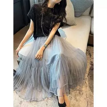 Юбка-трапеция из мягкой пряжи с высокой талией и складками для женщин - коллекция осень/зима 2023 One Size