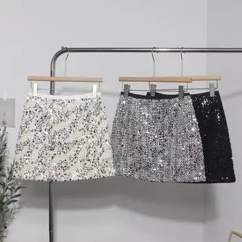 Юбка-трапеция из твида с высокой талией и пайетками — дизайн Anti-Exposure Extra Large серебряный