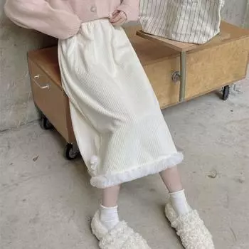 Юбка-трапеция из вельвета на половину тела, плюшевая юбка с высокой талией, модная милая юбка для женщин и дам XL бежевый