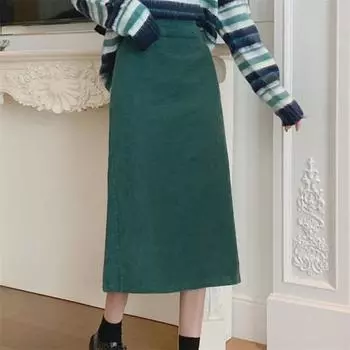 Юбка-трапеция с высокой талией из вельвета для женщин, облегающая, средней длины, стиль для зрелых людей, идеально подходит для осени и зимы Extra Large абрикосовый