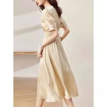 Юбка-трапеция с высокой талией в стиле феи, летнее, новое, облегающее талию платье-русалка с V-образным вырезом, дышащее, однотонное платье с V-образным вырезом S