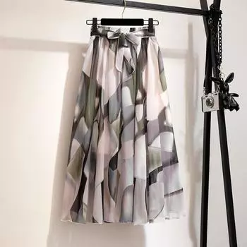 Юбка-трапеция с завышенной талией, узкая, с принтом Swagger, сетчатая юбка, плиссированная юбка, длинная юбка средней длины, юбка, женская юбка One size