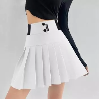 Юбка-трапеция в складку для женщин, осень-зима, узкие шорты с высокой талией, винтажная одежда больших размеров в корейском стиле XS чёрный