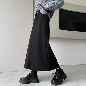 Юбка трикотажная Big Sister женская 2024 начало осени новая утолщенная юбка a-word ретро темперамент шерстяная юбка M темно-коричневого