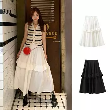 Юбка-труба из кружева с плетеным краем Nana Same Style 2024 для женщин Small чёрный