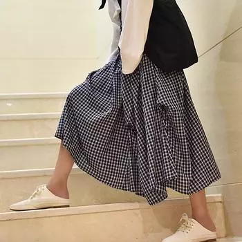 Юбка в клетку миди-стиль, индивидуальный дизайн, неровный подол, эластичная талия, юбка для женщин One Size белый