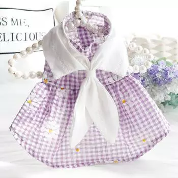 Юбка в клетку с изображением ромашек для собак, одежда на весну и лето, тонкая юбка с изображением принцессы-кошки, воротник с принтом кролика, маленькая плюшевая собачка, одежда для собак XS