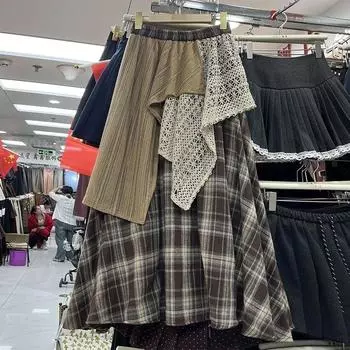 Юбка в клетку в контрастных цветах для женщин на весну и лето, эластичный пояс, свисающие юбки А-силуэта One Size красный