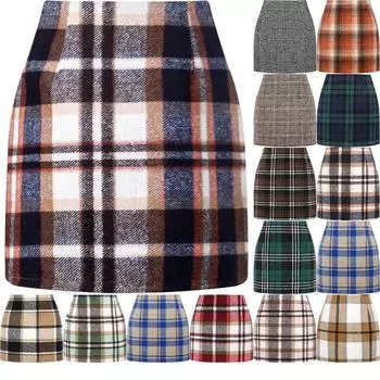 Юбка в клетку женская А-силуэт однотонная короткая юбка с высокой талией облегающая юбка однобортная шерстяная юбка облегающего кроя XXL чёрный